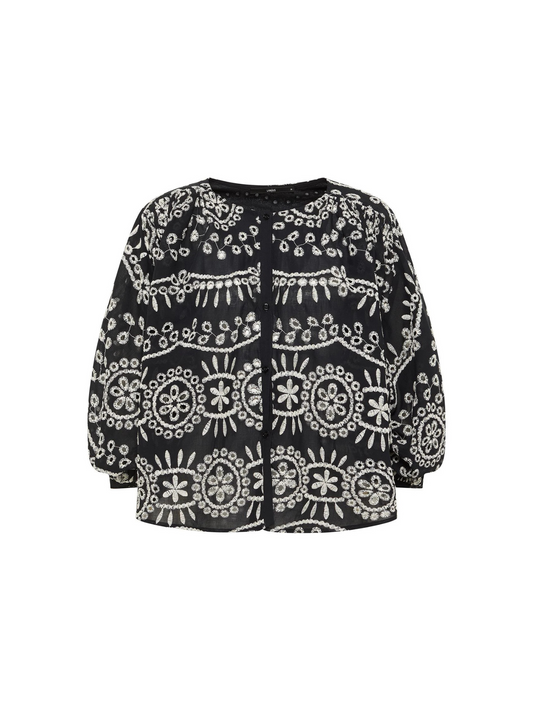 Ruffled Embroidered Blouse Black