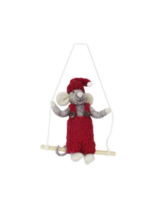 Small Grey Mouse with Red Pants on Swing