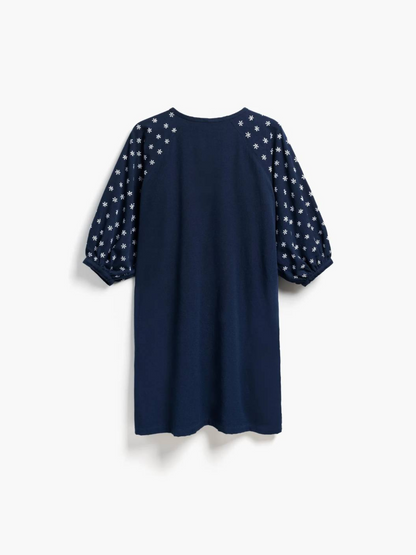 Daisy Dress Hand Embroidered Navy
