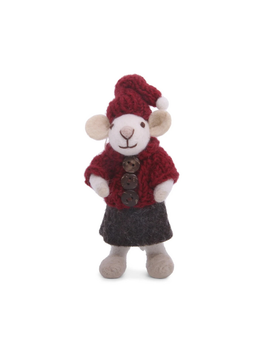 Small White Girly Mouse with Hat, Jacket and Skirt