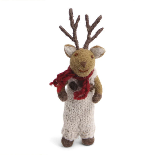 En Gry & Sif Small Brown boy Deer with Grey Pants & Scarf