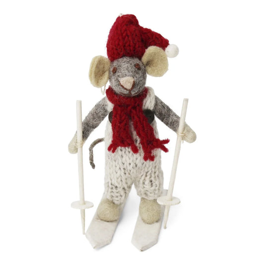 En Gry & Sif Small Grey Boy Mouse on Skis w/Grey Pants