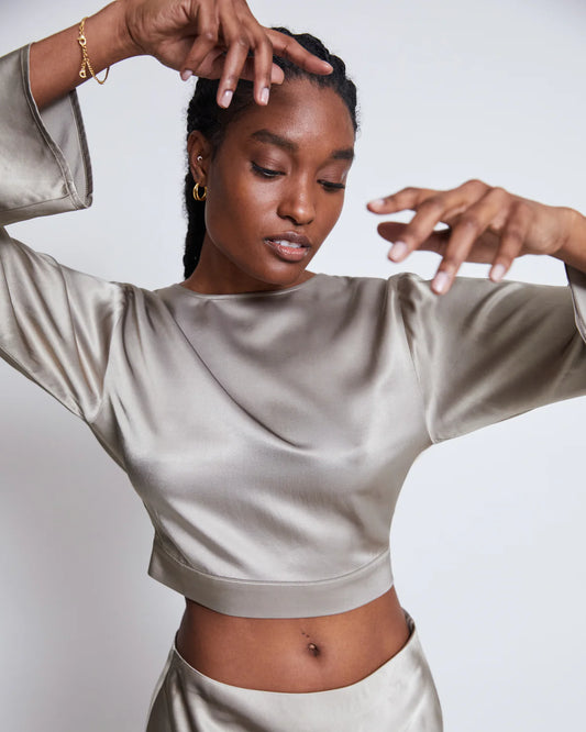 Jan N June - VIHM Open Back Blouse - Silver grey