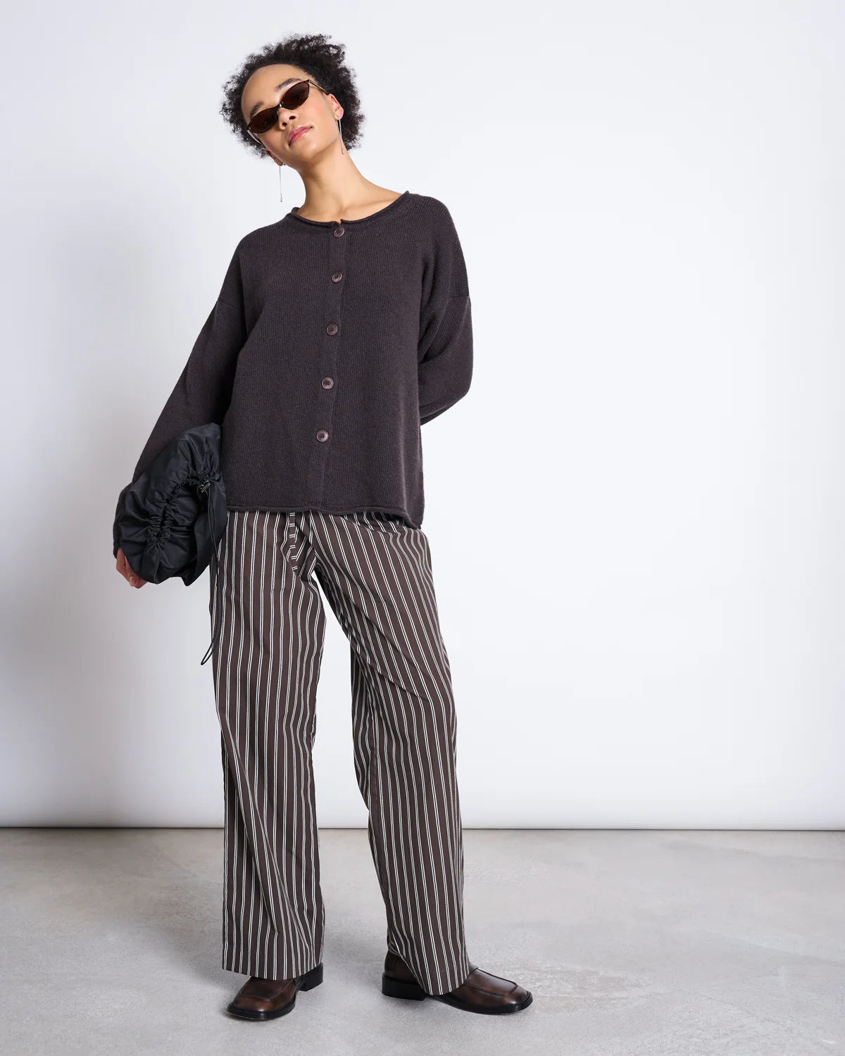Oversized Wool Cardigan - Dark Brown