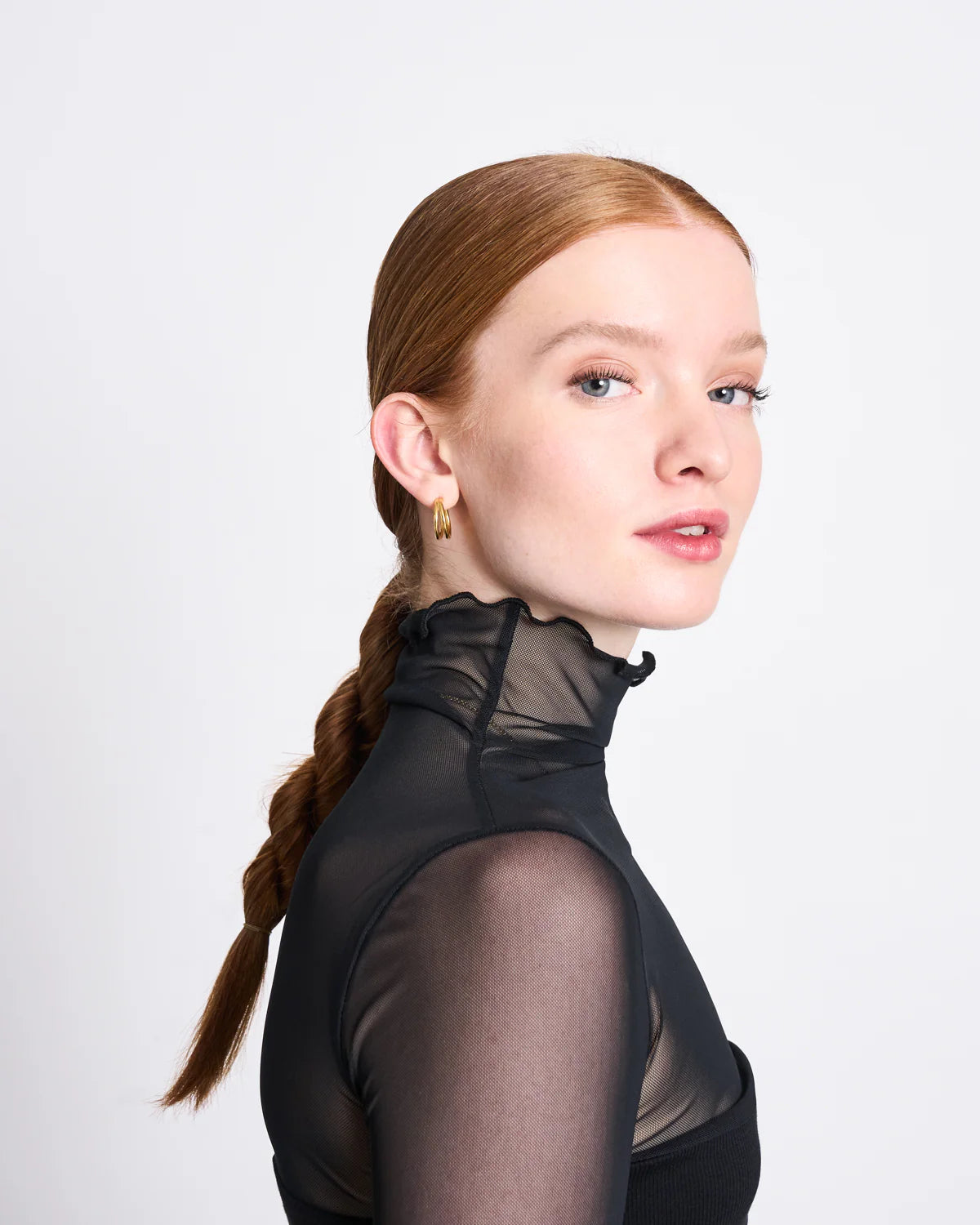 Black mesh turtleneck top outlet