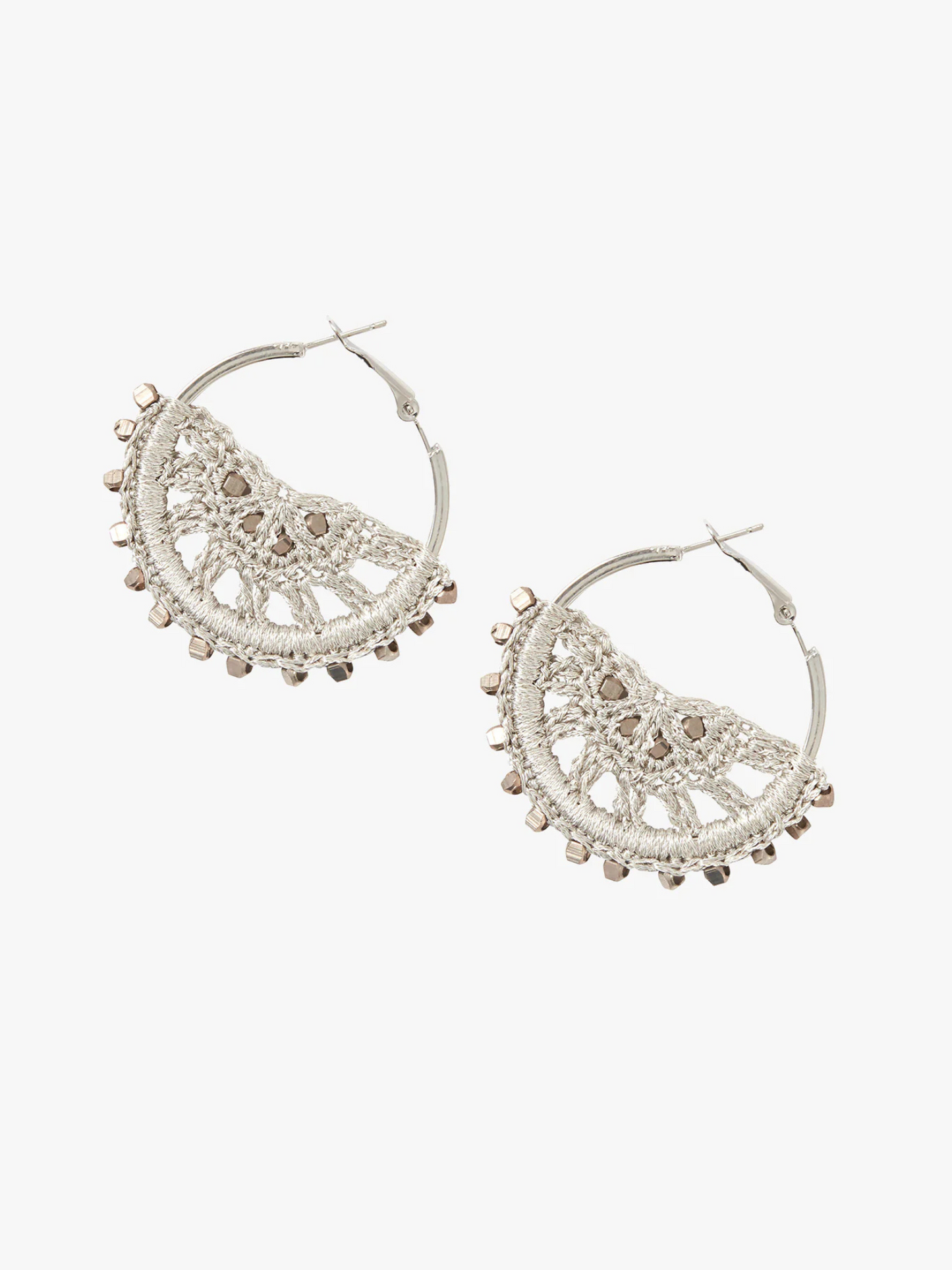 Small Open Web Crochet Earrings Silver