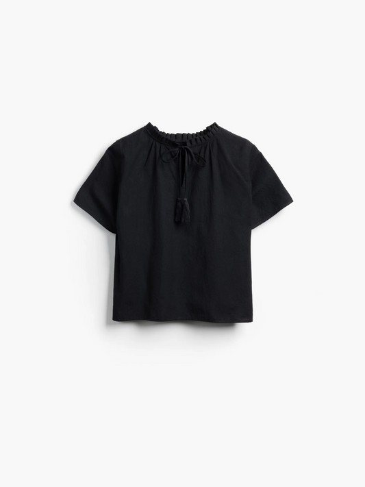 Shayla Reversible Frill Neck Blouse Black