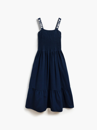 Lucy Dress Hand Embroidered Straps Navy