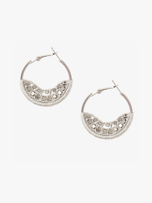 Small Crescent Moon Crochet Earrings Silver