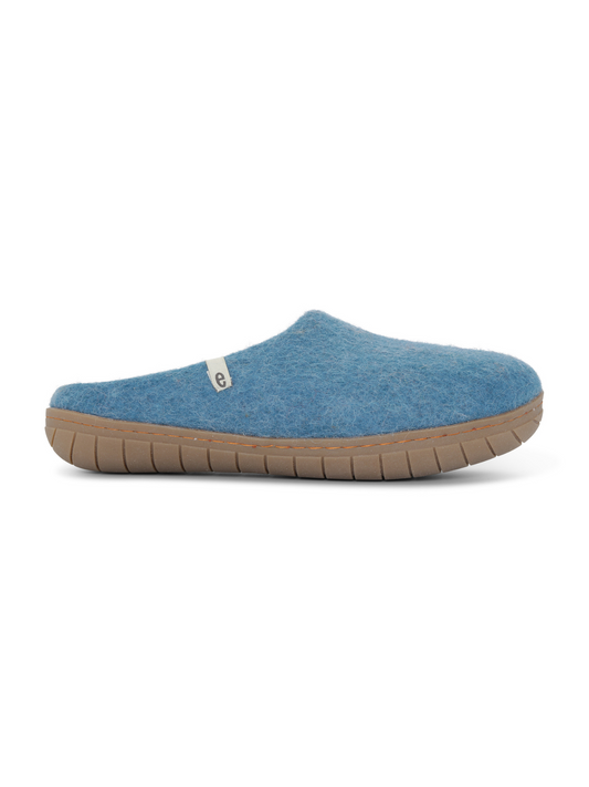 Wool Slipper Rubber Sole Sea Blue