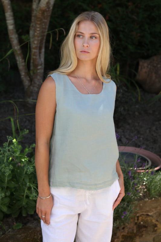Aimie Olive Green Top 100% Linen