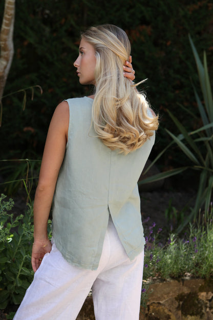 Aimie Olive Green Top 100% Linen
