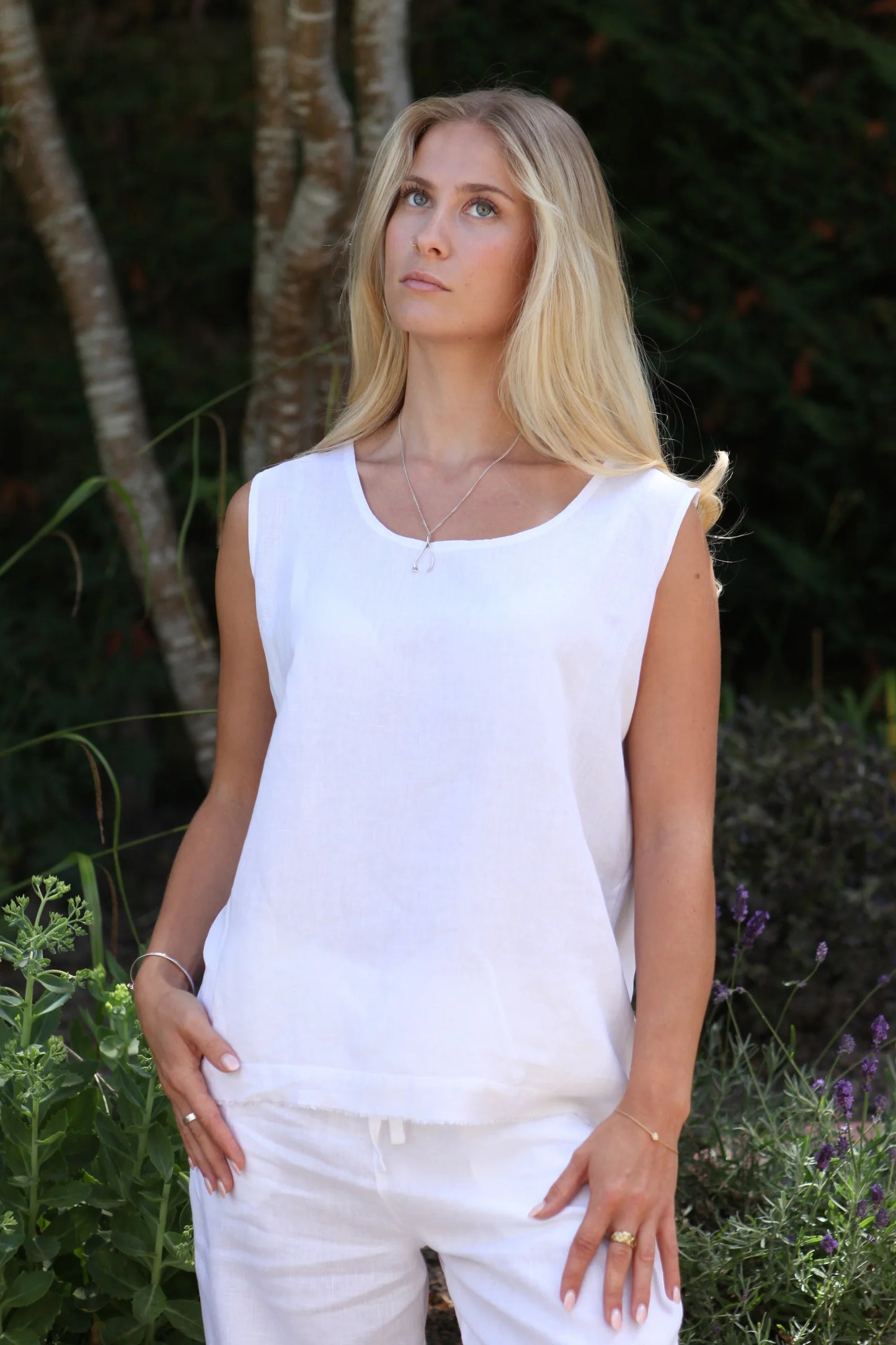Aimie Oyster White Top 100% Linen
