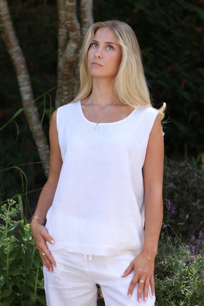 Aimie Oyster White Top 100% Linen