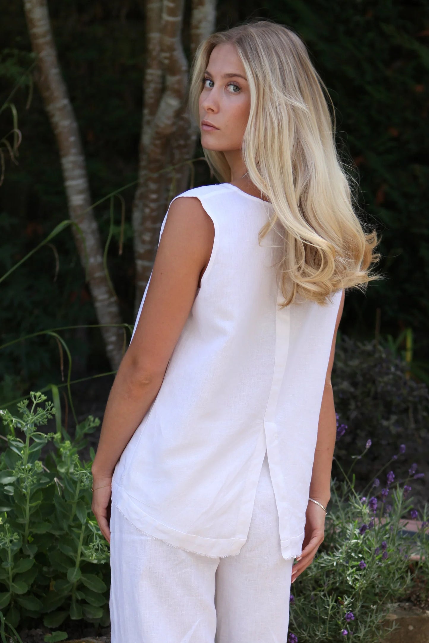 Aimie Oyster White Top 100% Linen