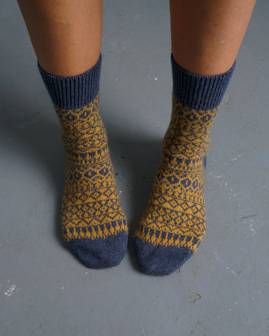Tomi Wool Jacquard Socks - Mustard