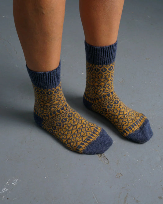 Tomi Wool Jacquard Socks - Mustard