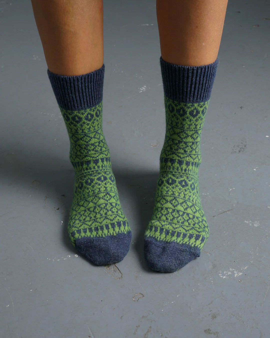 Tomi Wool Jacquard Socks - Matcha