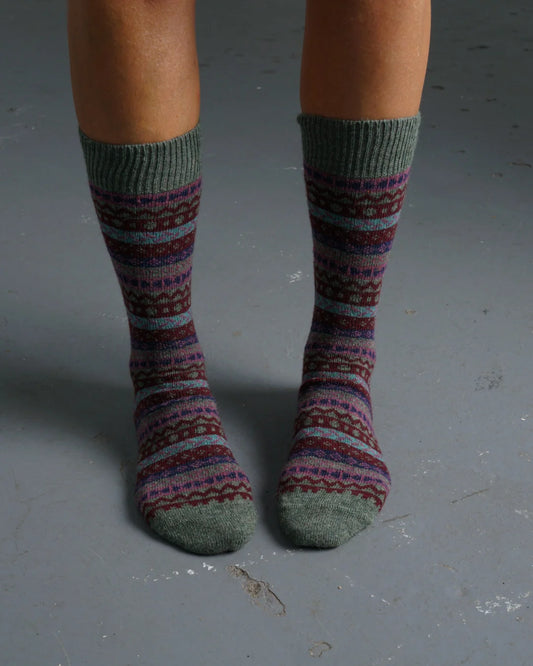 Brook Fair Isle Wool Socks - Forest Multi
