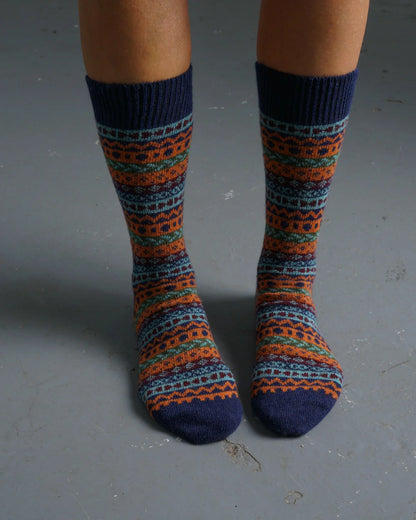 Brook Fair Isle Wool Socks - Pumpkin Multi