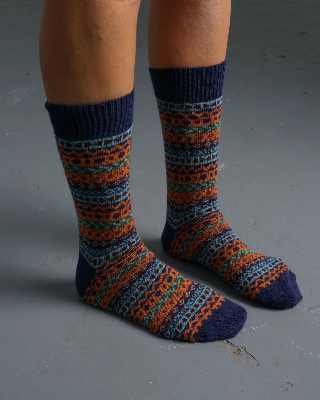 Brook Fair Isle Wool Socks - Pumpkin Multi