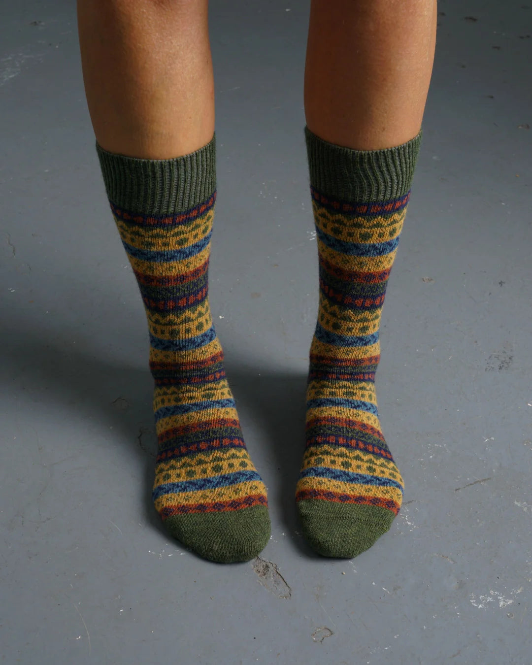 Brook Fair Isle Wool Socks - Mustard Multi