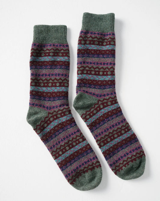 Brook Fair Isle Wool Socks - Forest Multi