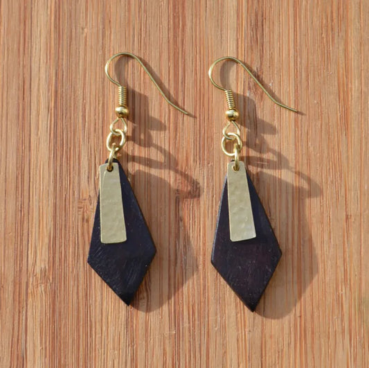 Black Wood Kite and Brass Bombolulu Earrings