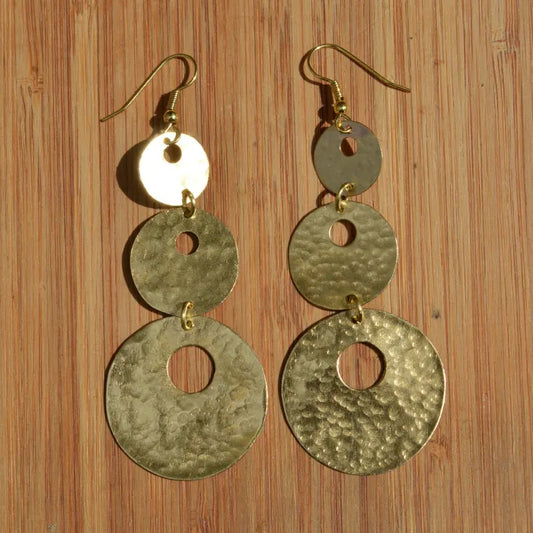 Brass Three Circle w Cut Out Bombolulu Earrings