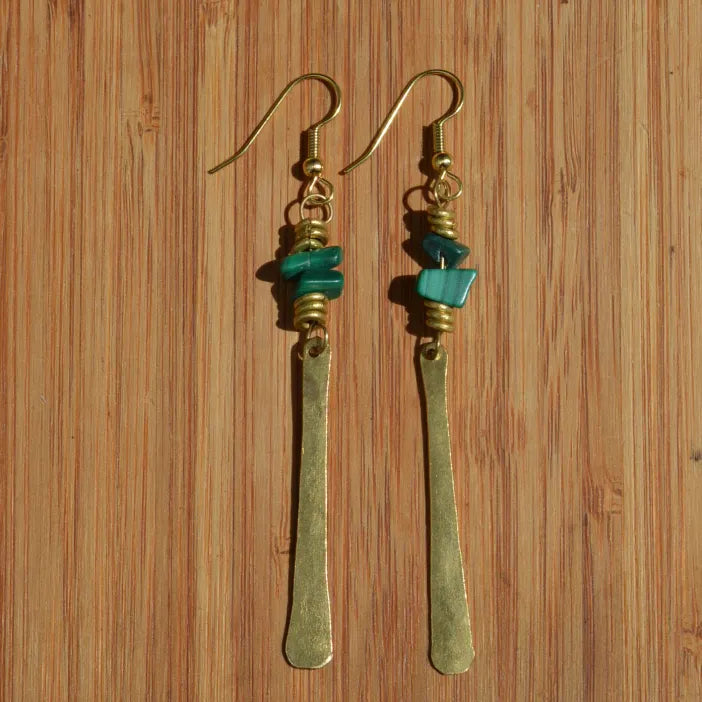 Brass Rounded Petal Bombolulu Earrings with Malachite