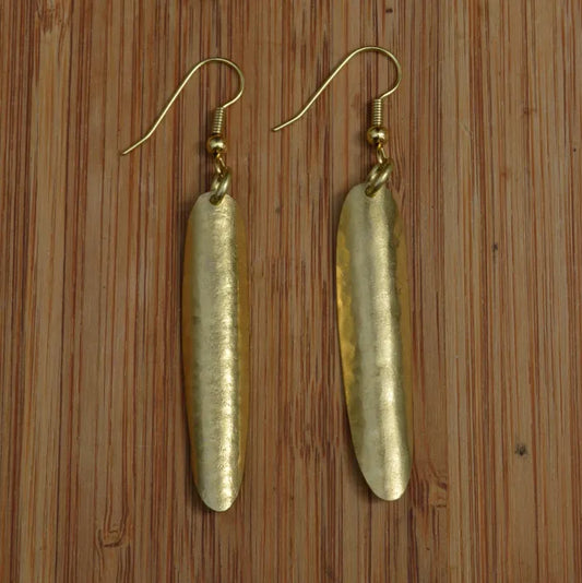 Petite Brass Slim Leaf Earrings