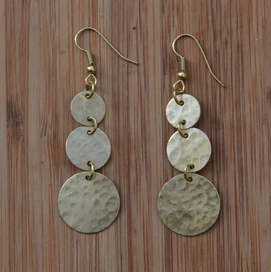 Brass Three Small Circle Bombolulu Earrings