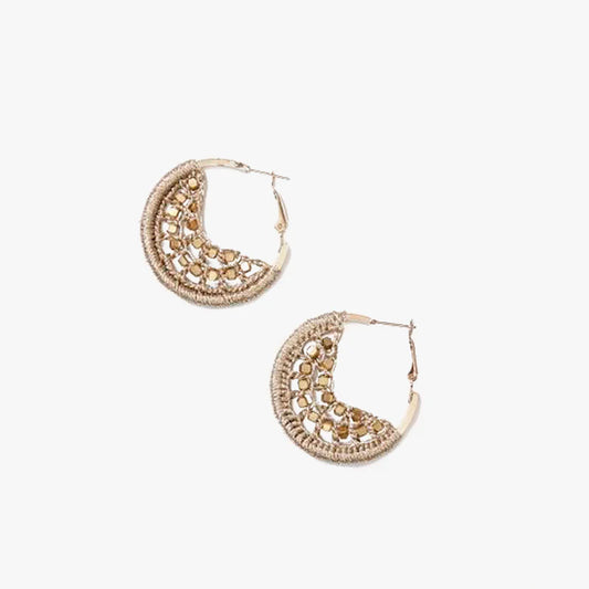 Small Crescent Moon Crochet Earrings - Gold