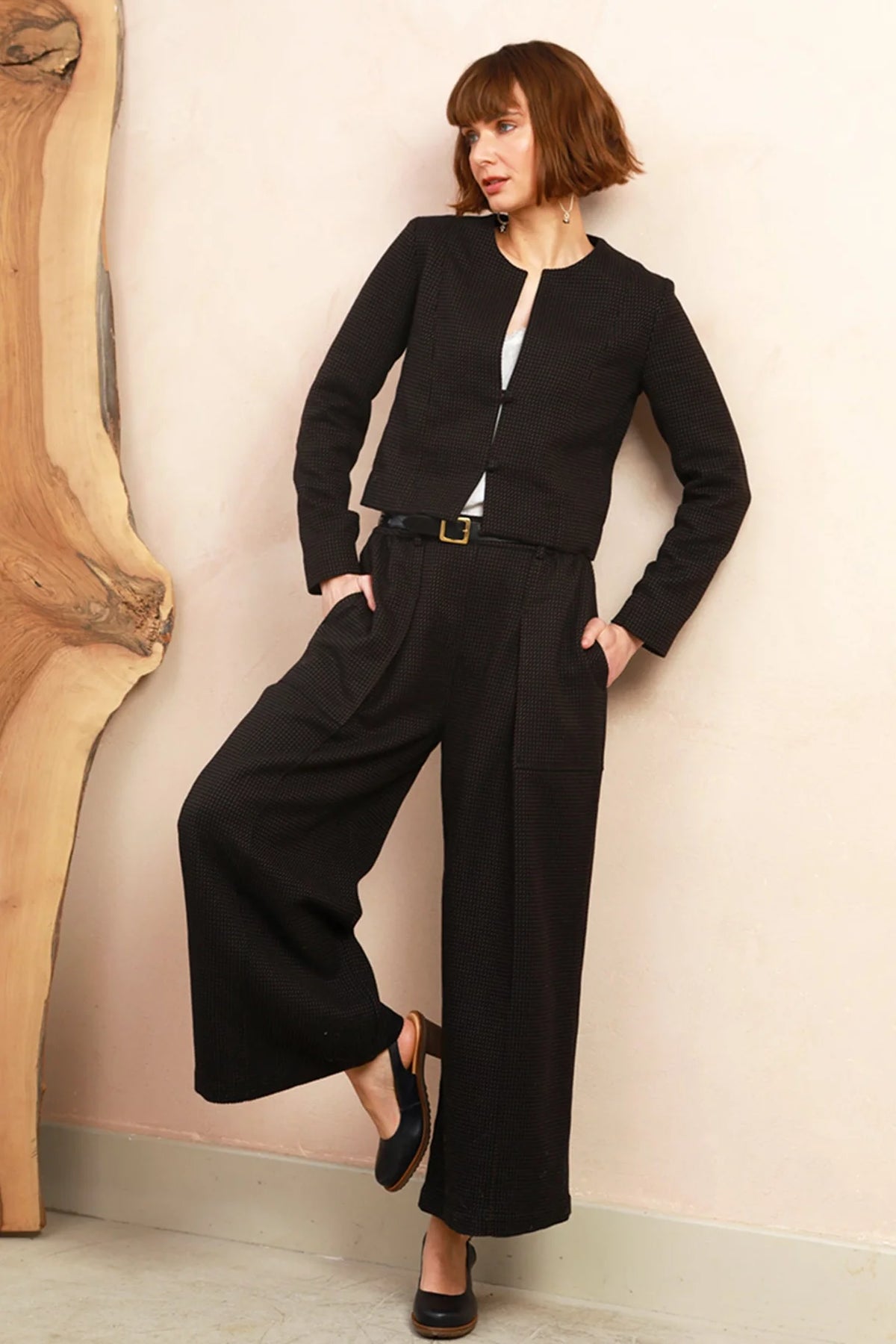 Sarah Trousers - Black & Brown Jacquard