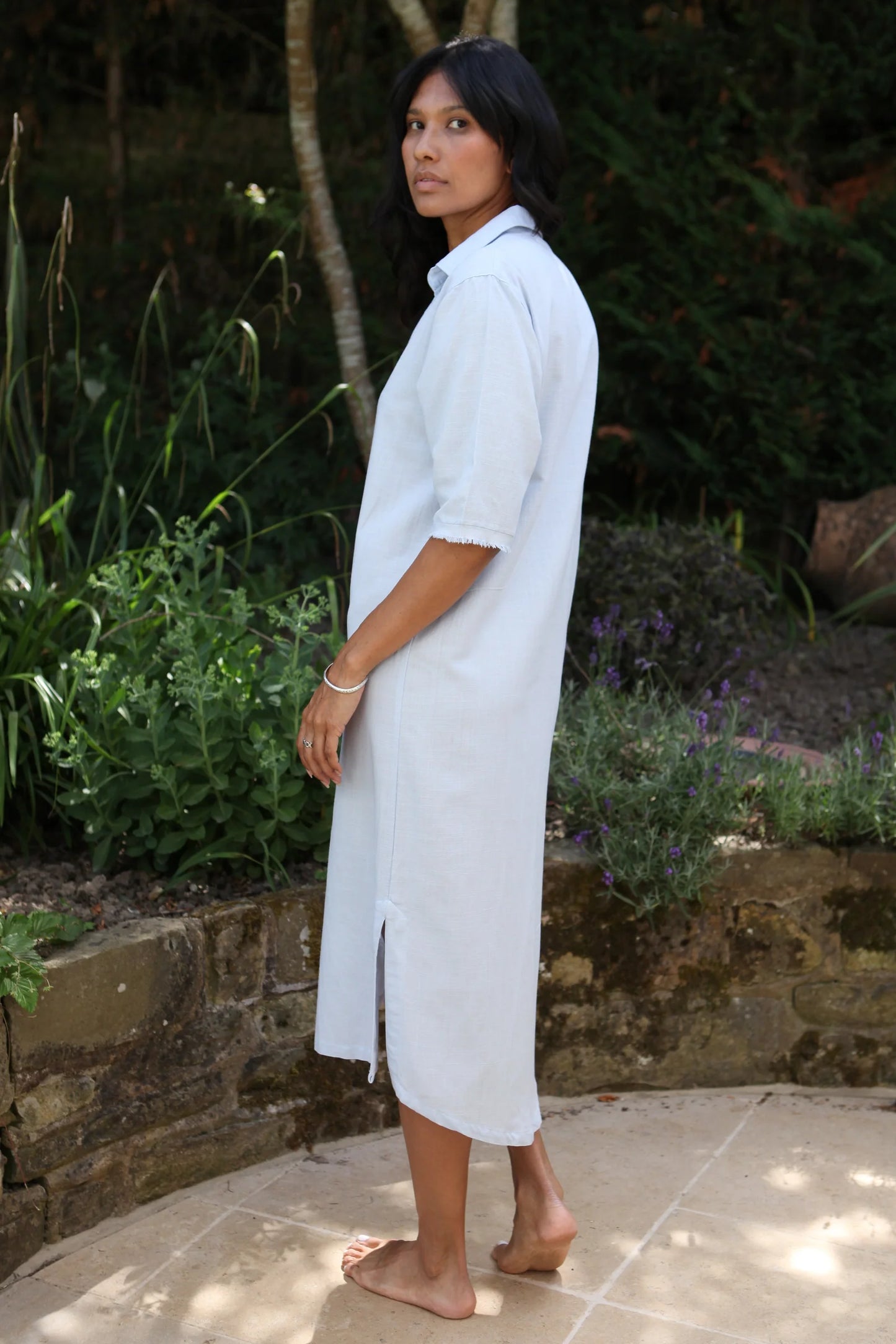 Dollie Sky Blue Shirt Dress 100% Linen