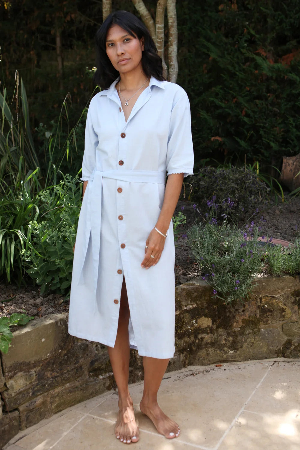 Dollie Sky Blue Shirt Dress 100% Linen