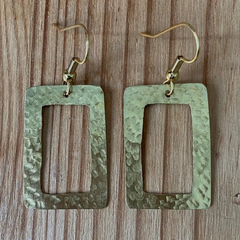 Brass Cut Out Rectangle Earrings