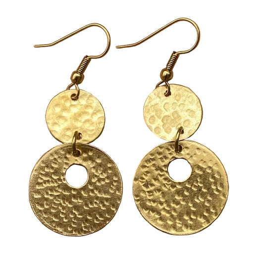 Small Two Disc w Cut Out Earrings Brass