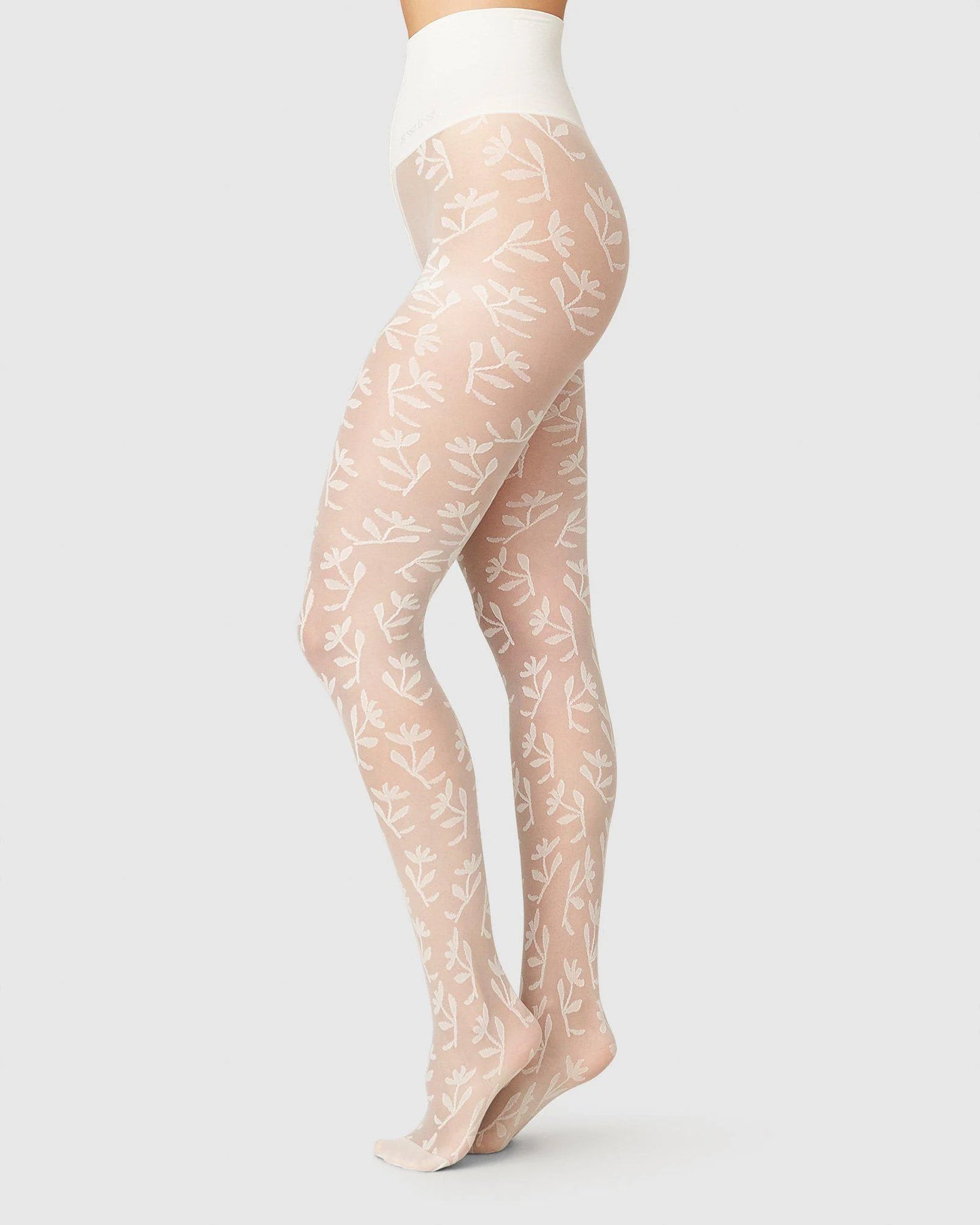 Swedish Stockings Flora Flower Tights in Ivory The FAIR Shop