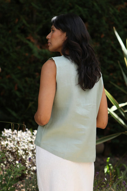 Gracie Olive Green Top 100% Linen