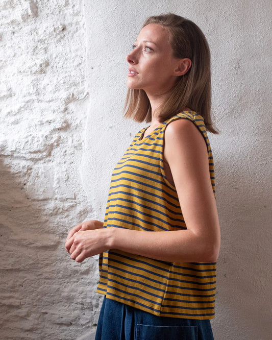 Bibico Alma Striped Vest- Mustard and indigo