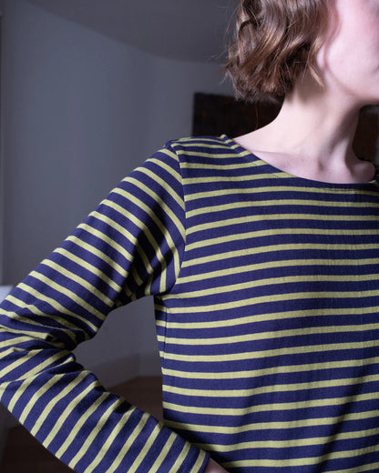 Sailor T-shirt Navy & Chartreuse Stripe