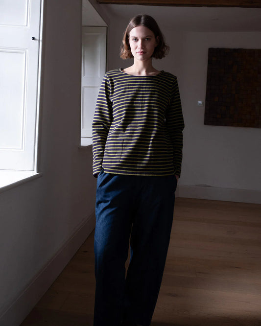 Sailor T-shirt Navy & Chartreuse Stripe
