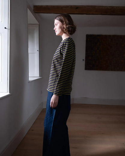 Sailor T-shirt Navy & Chartreuse Stripe