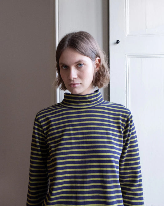 Jonie Navy & Chartreuse Striped T-shirt