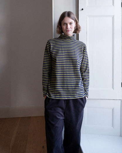 Jonie Navy & Chartreuse Striped T-shirt