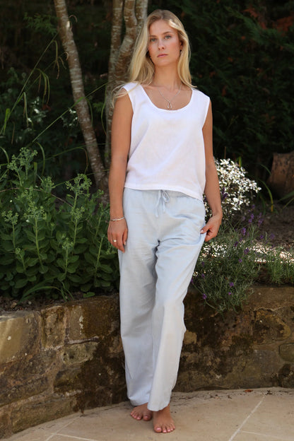 Millie Sky Blue 100% Linen Trousers