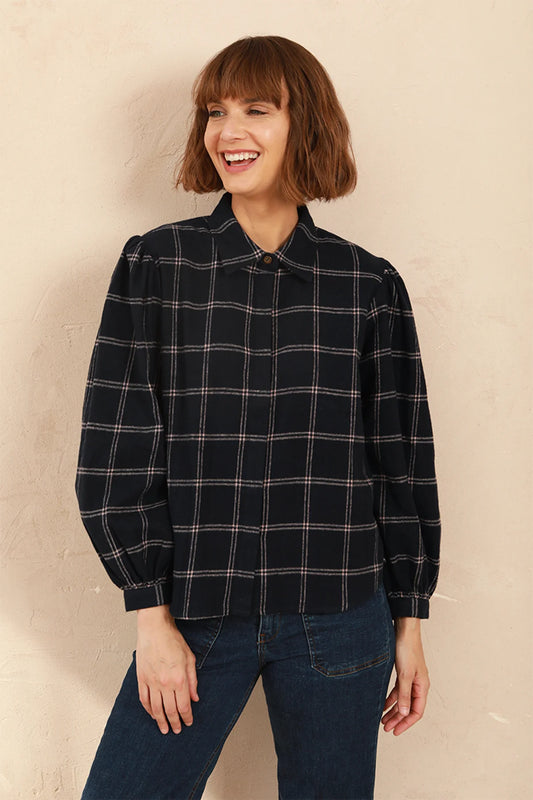 Effie Blouse - Navy & Pink Check