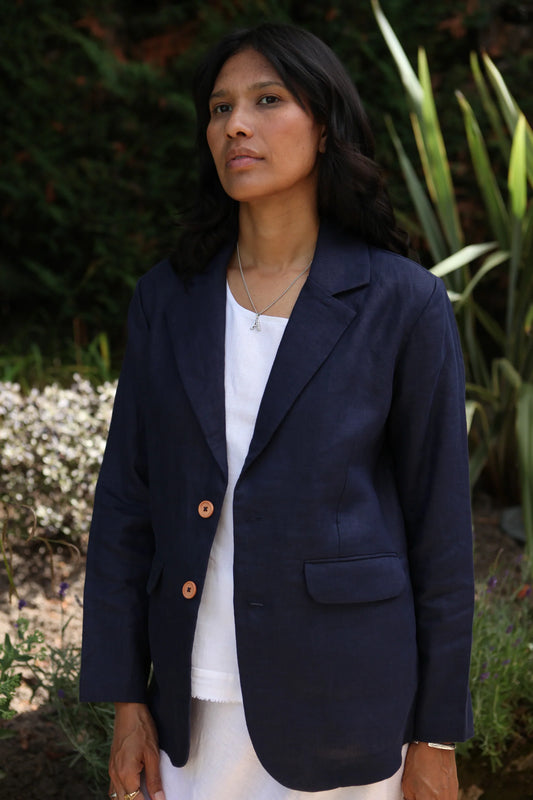 Ollie Jacket Midnight Blue 100% Linen