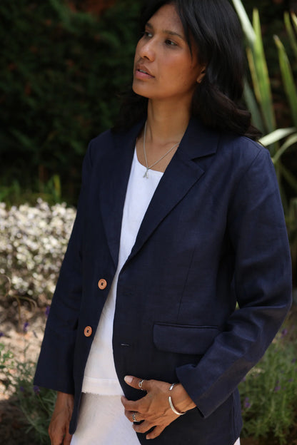 Ollie Jacket Midnight Blue 100% Linen